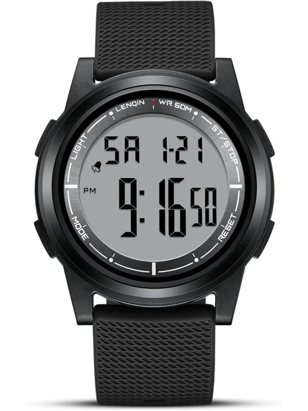 Men's All Black Digital Ultra Thin Sports Waterproof Silicone Band Wrist Watch
